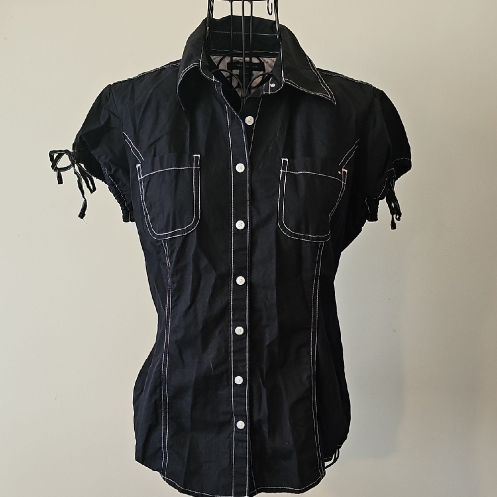 Tommy Hilfiger Black Shirt with White Stitching